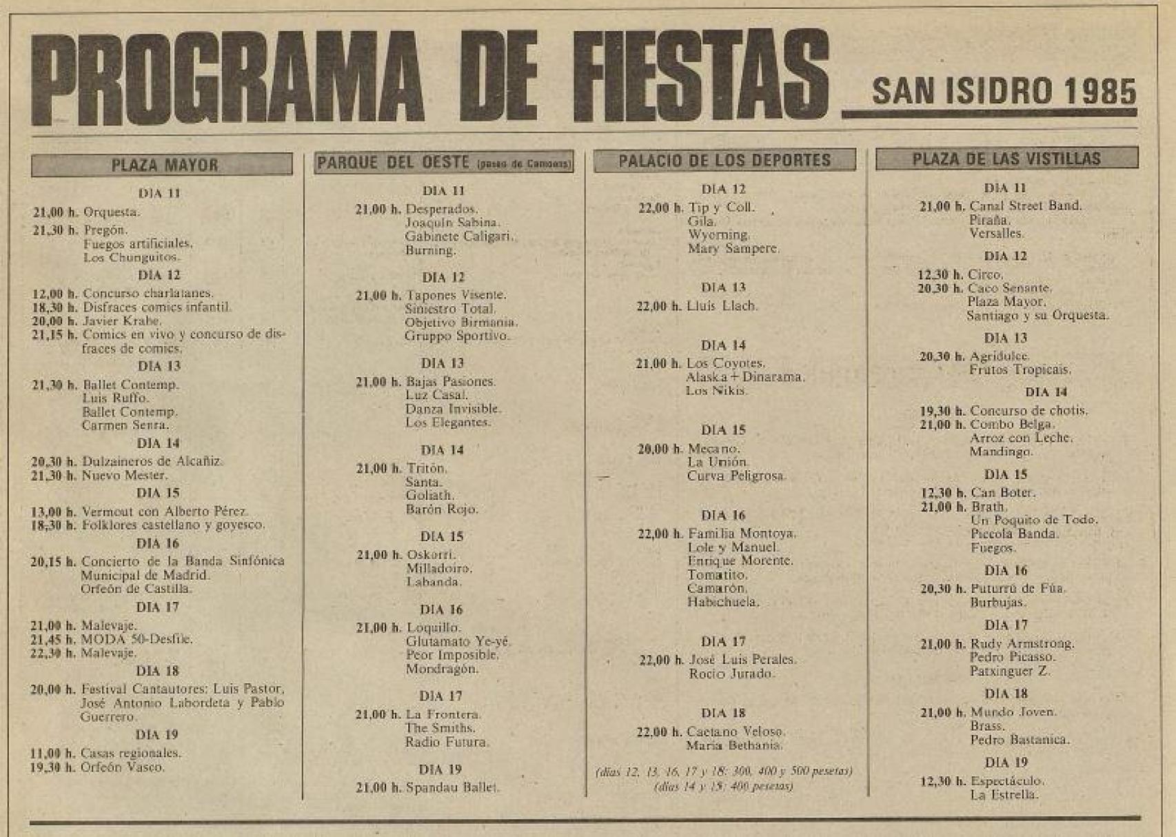 Programa original de las fiestas de San Isidro de 1985.