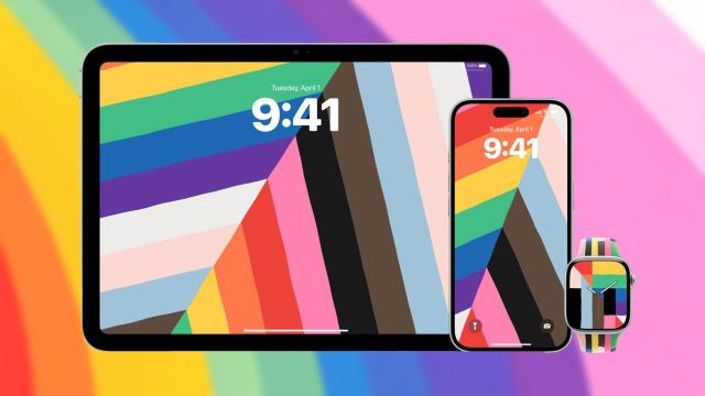 Fotomontaje con los nuevos fondos de pantalla y correas de Apple.