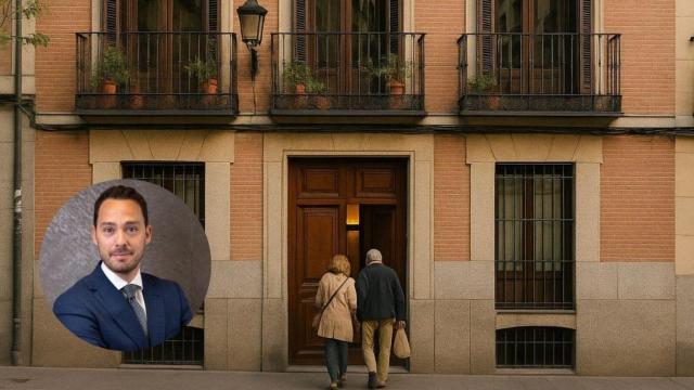 Montaje con vecinos entrando en un edificio y José Manuel Hernández, abogado
