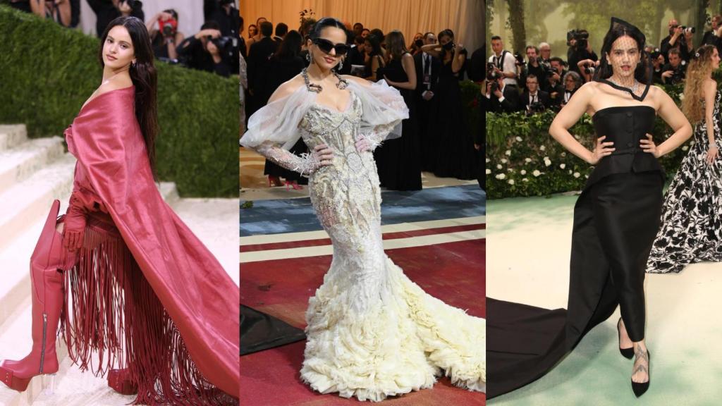 Rosalía, en la Gala Met 2021, 2022 y 2024.