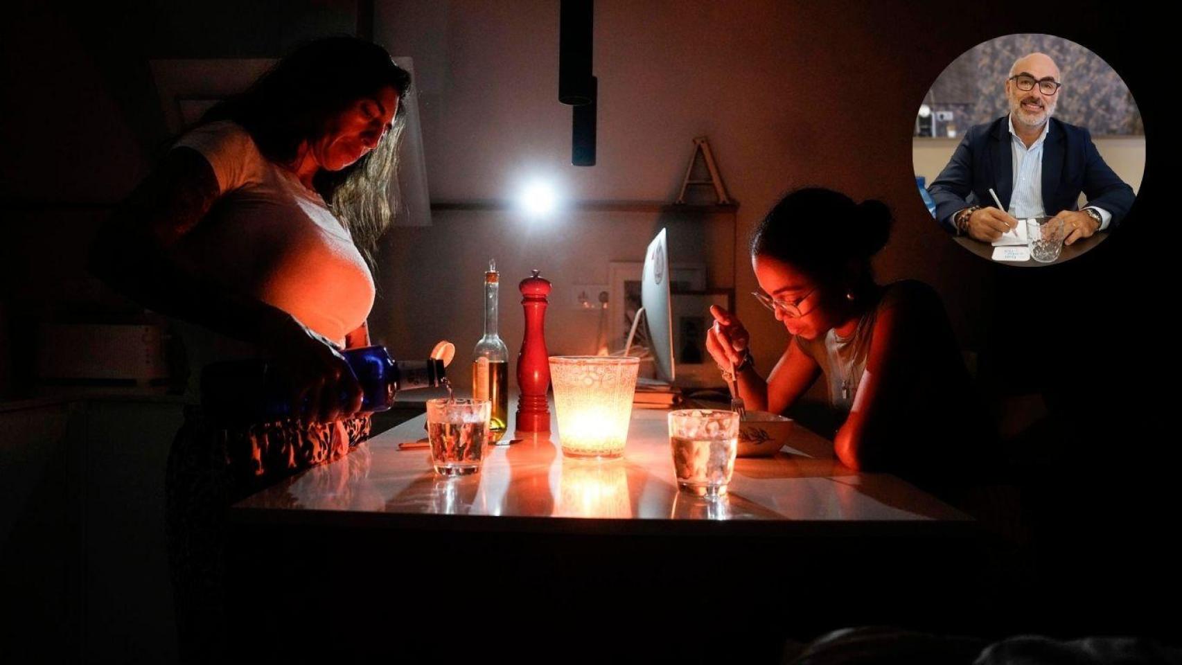 Montaje de Diego Mateos, ingeniero, en una imagen de una vivienda durante el apagón.