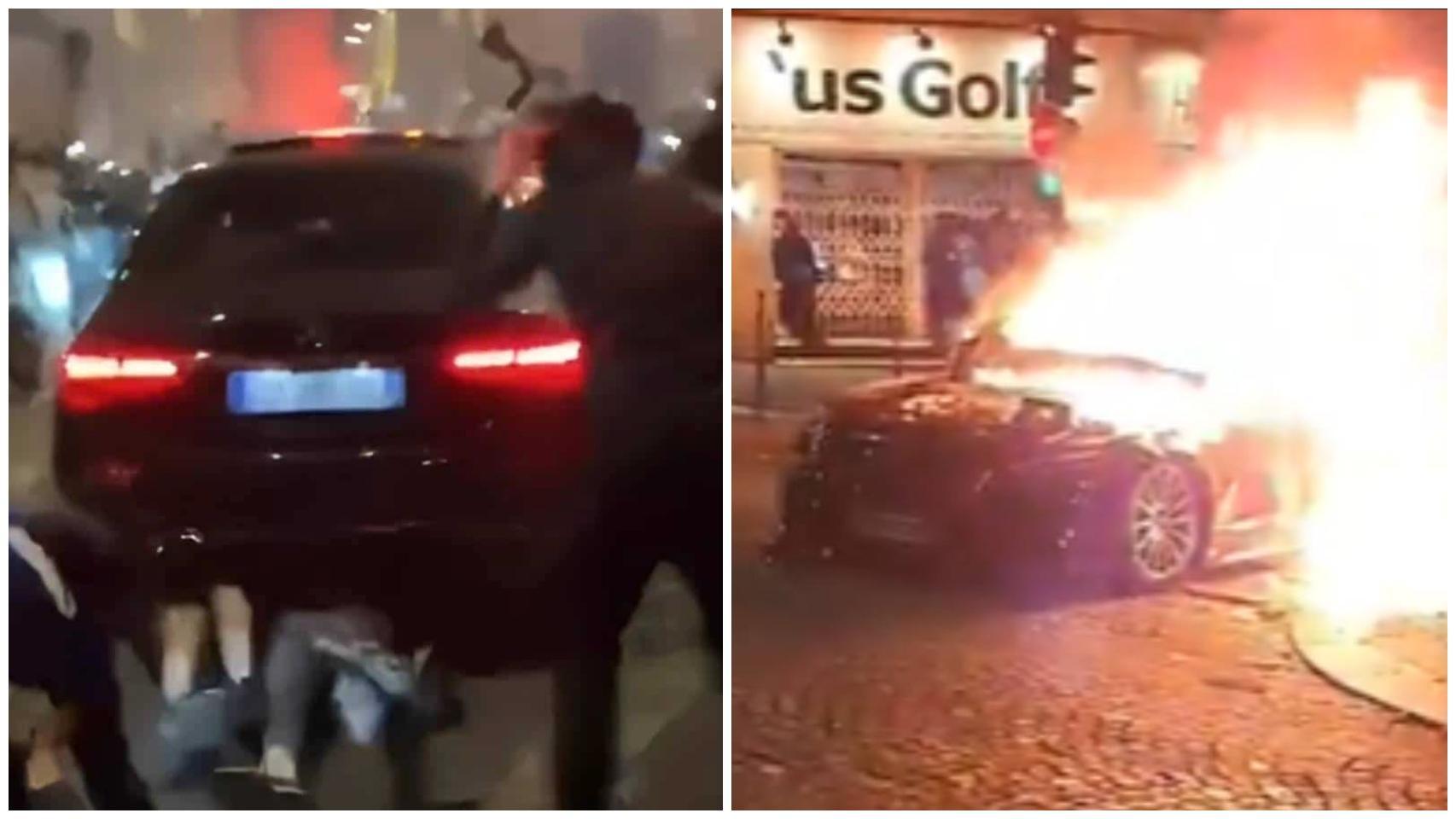 Caos en París por la victoria del PSG: un coche atropelló a varias personas en los Campos Elíseos y lo hicieron explotar