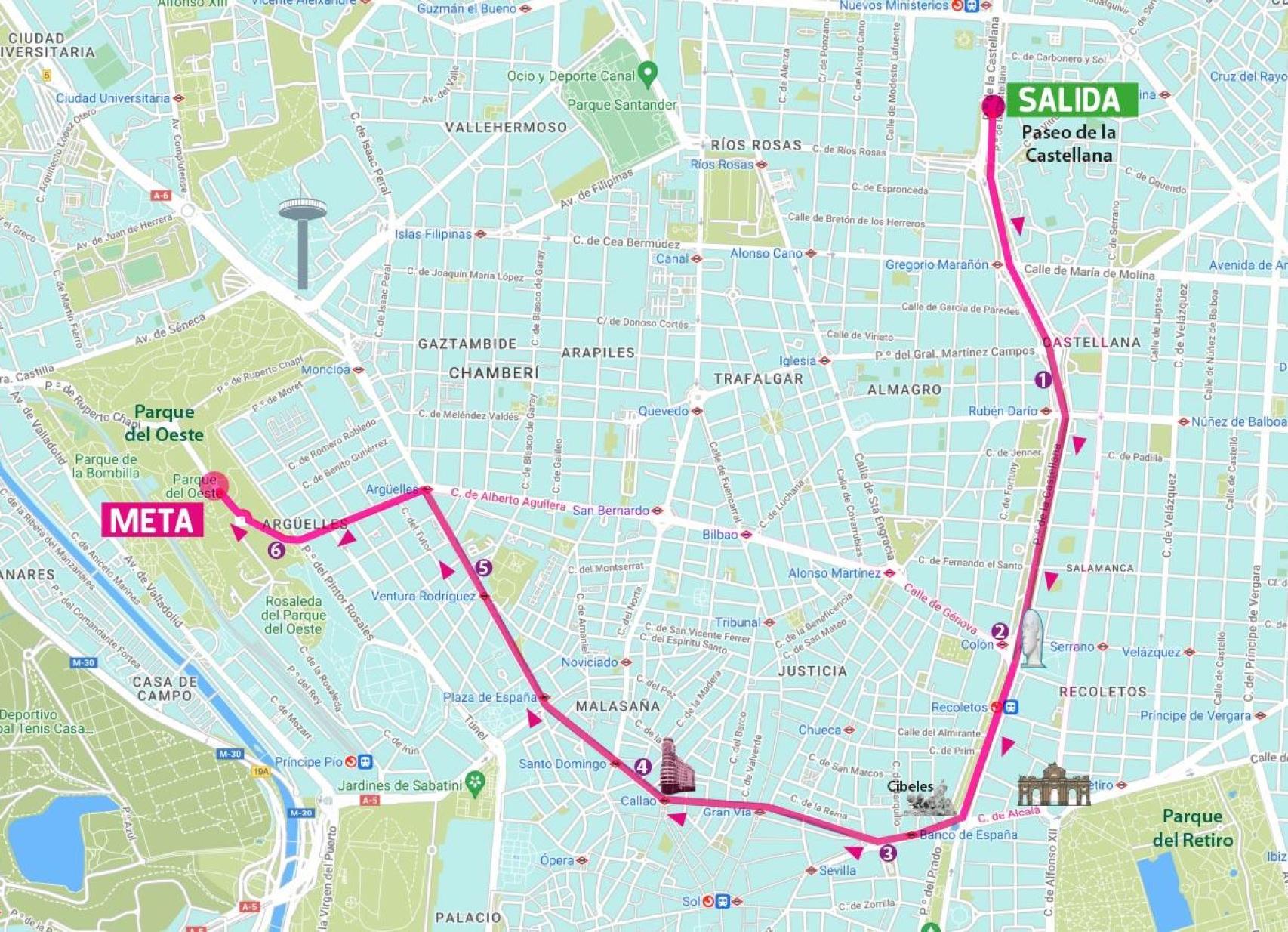 Recorrido de la Carrera de la Mujer Central Lechera Asturiana de Madrid 2025.