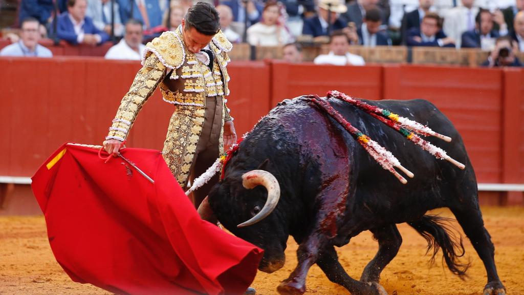 Diego Urdiales pega un templado derechazo en la Maestranza.