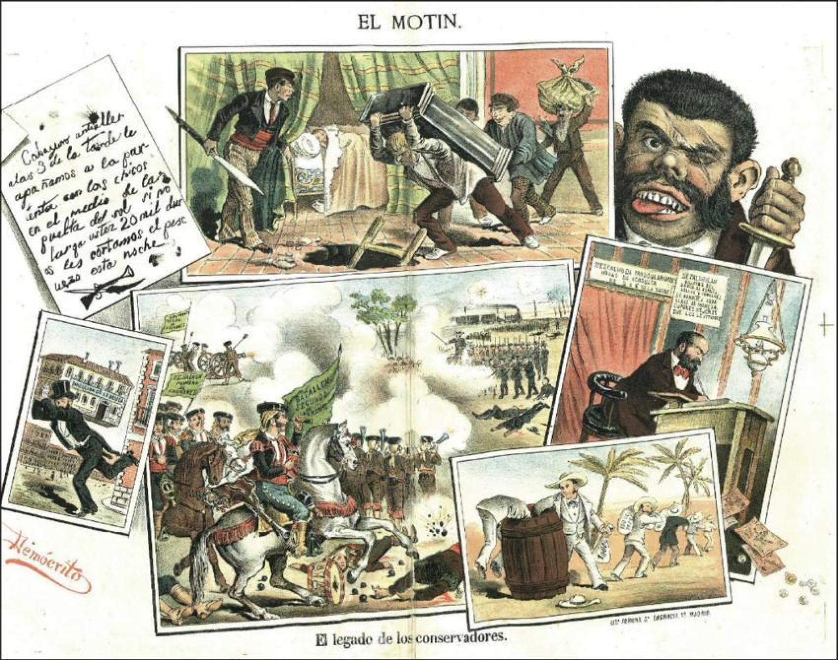 Ilustración original de 'Demócrito' en el primer número de 'El Motín' (1881).