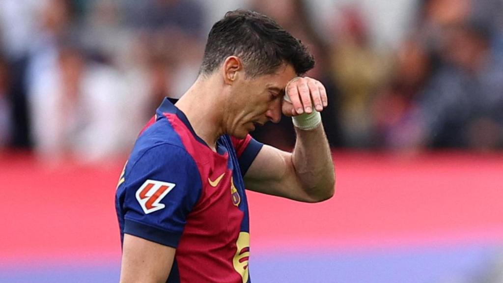 Lewandowski, con el Barça en un partido de Liga