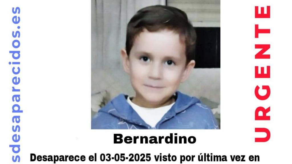Cartel difundido por SOS Desaparecidos para localizar al pequeño Bernardino.