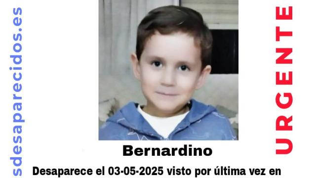 Cartel difundido por SOS Desaparecidos para localizar al pequeño Bernardino.