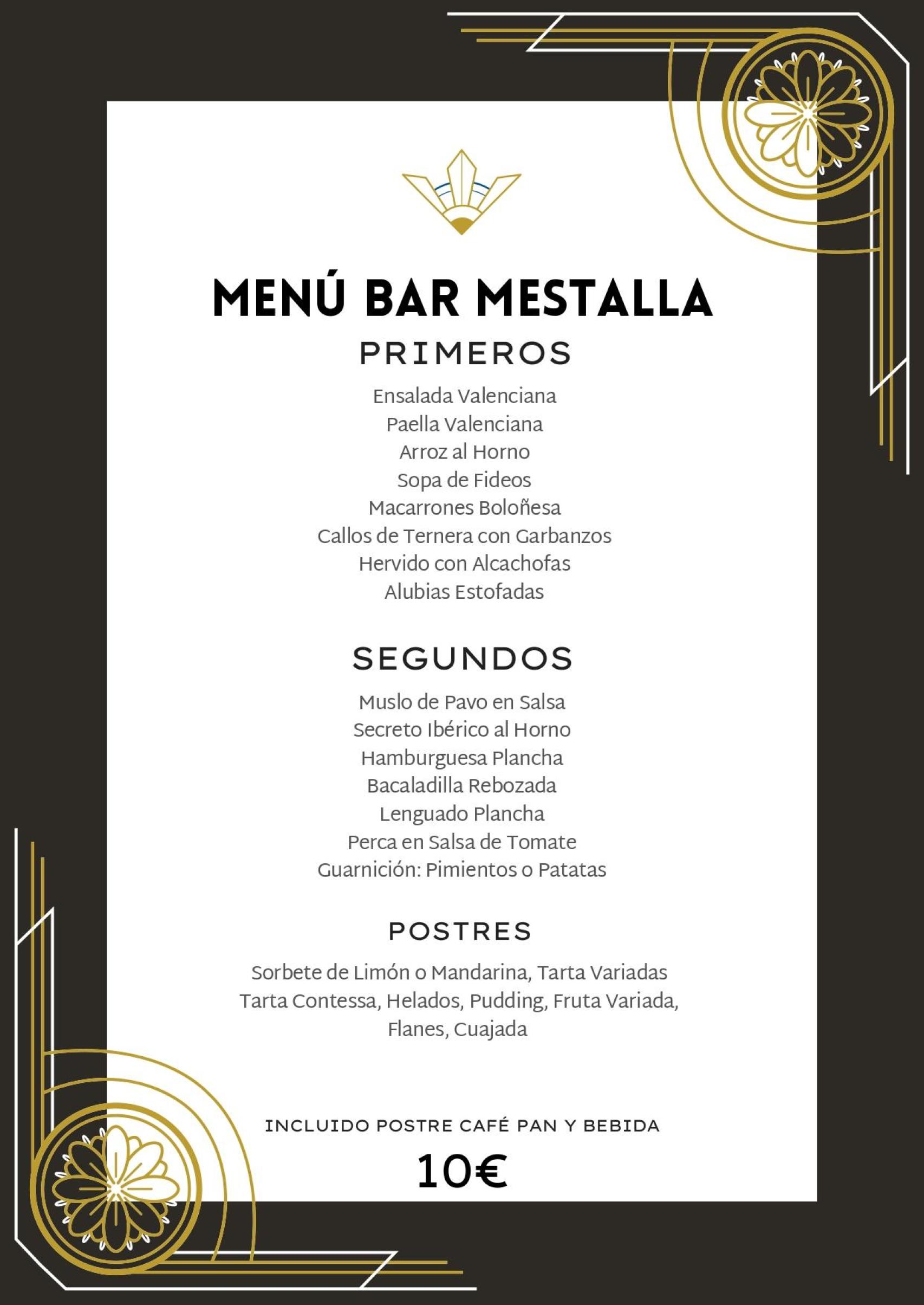 Menú del Bar Mestalla. EE
