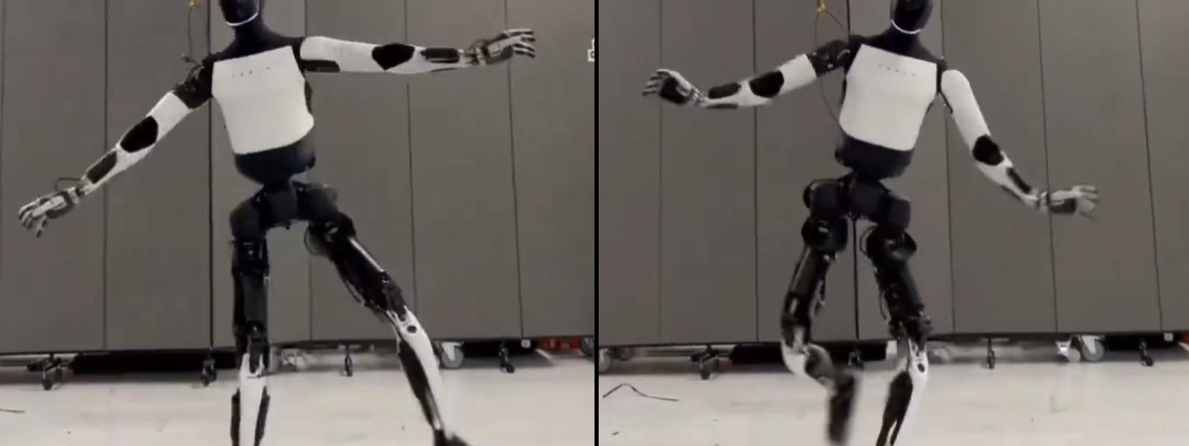 El robot humanoide Optimus bailando.