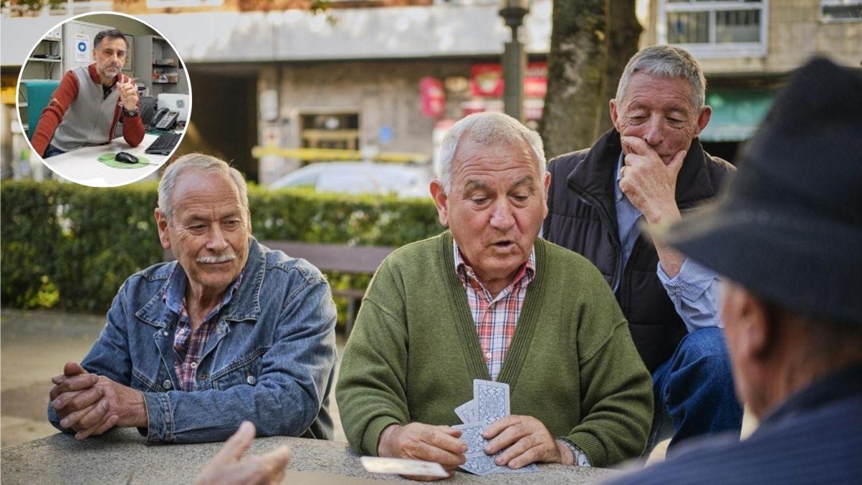 Montaje de Alfonso Muñoz, funcionario de la Seguridad Social, en una imagen de un grupo de jubilados.