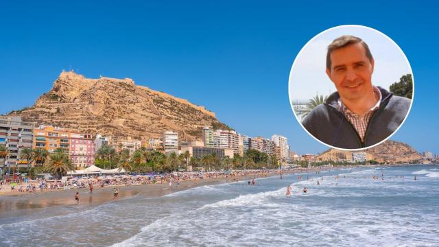 Montaje de la playa del Postiguet en Alicante y Jorge Olcina.