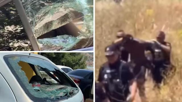 Una imagen de la detención y de cómo quedaron dos coches.