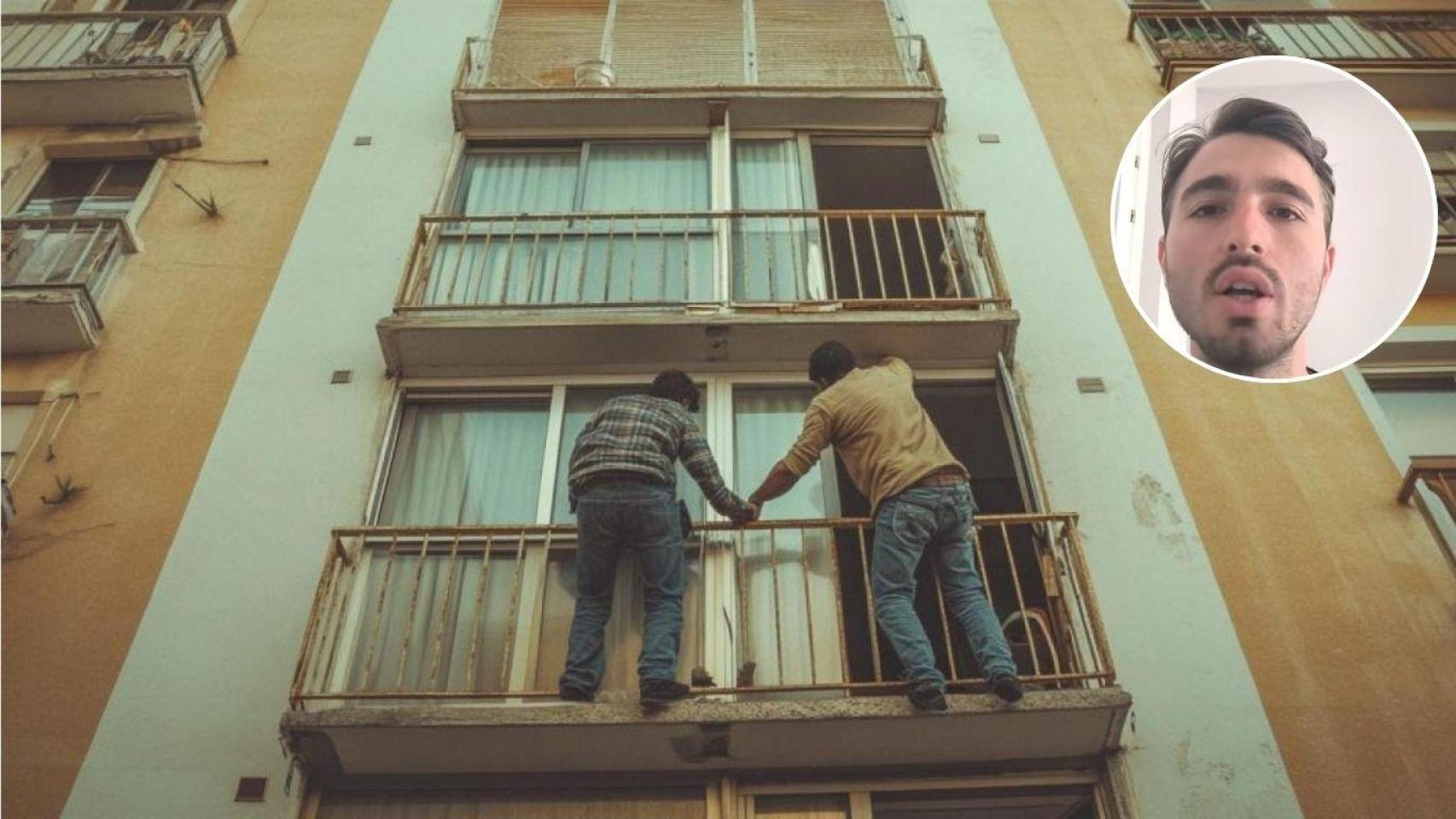 Montaje de Álvaro Herreruela, cofundador de 'Moradai' en una fachada de un edificio.