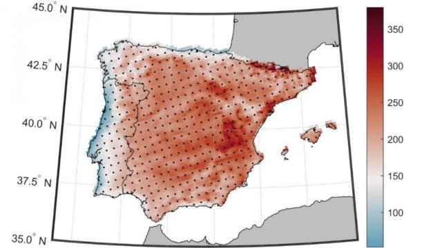 Gráfica del estudio con el valor de EHFmax para 2050-2095
