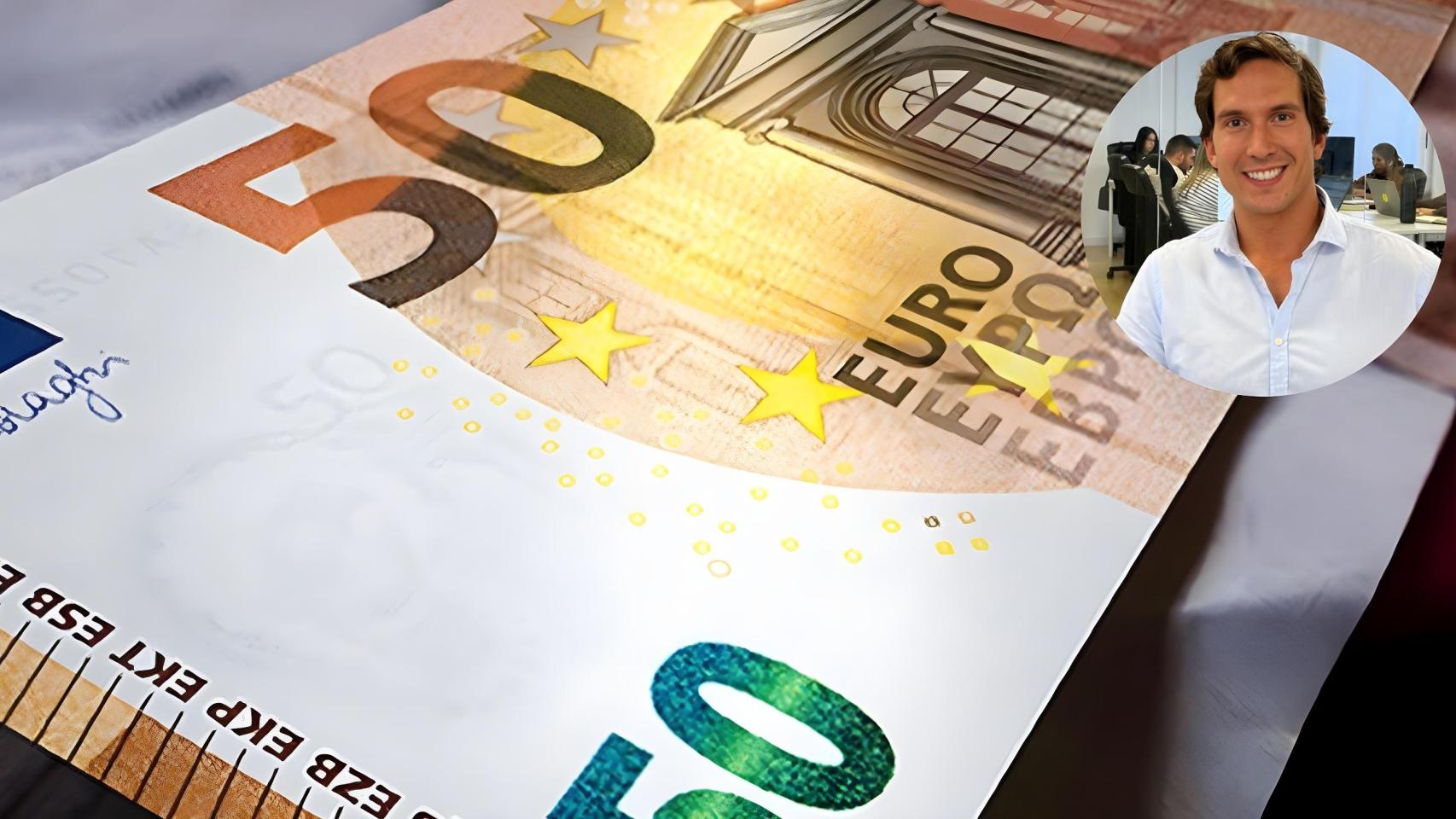 Diseño de Jaime Cabezas junto a un billete de 50 euros.