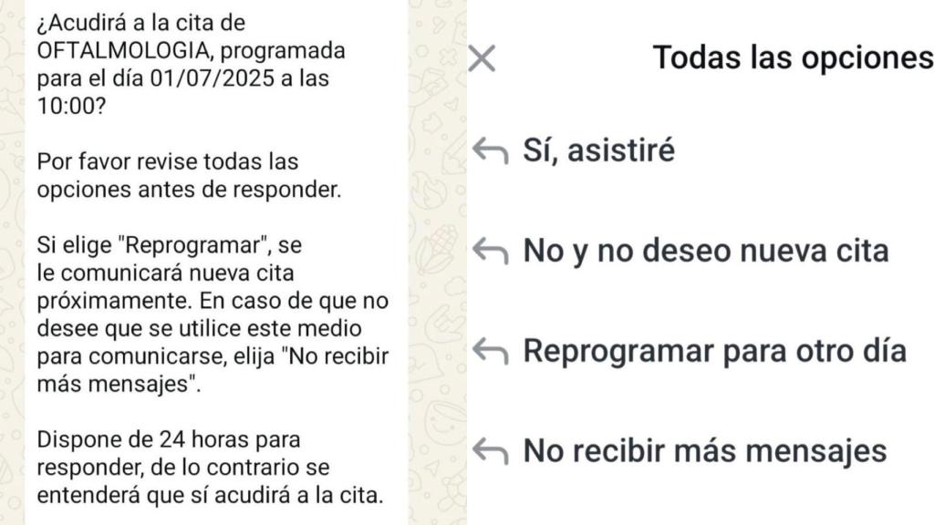 Ejemplo del mensaje de Whatsapp