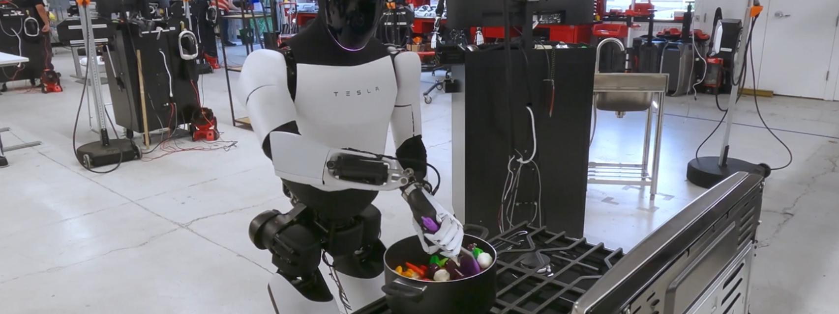 El robot Optimus de Tesla cocinando.