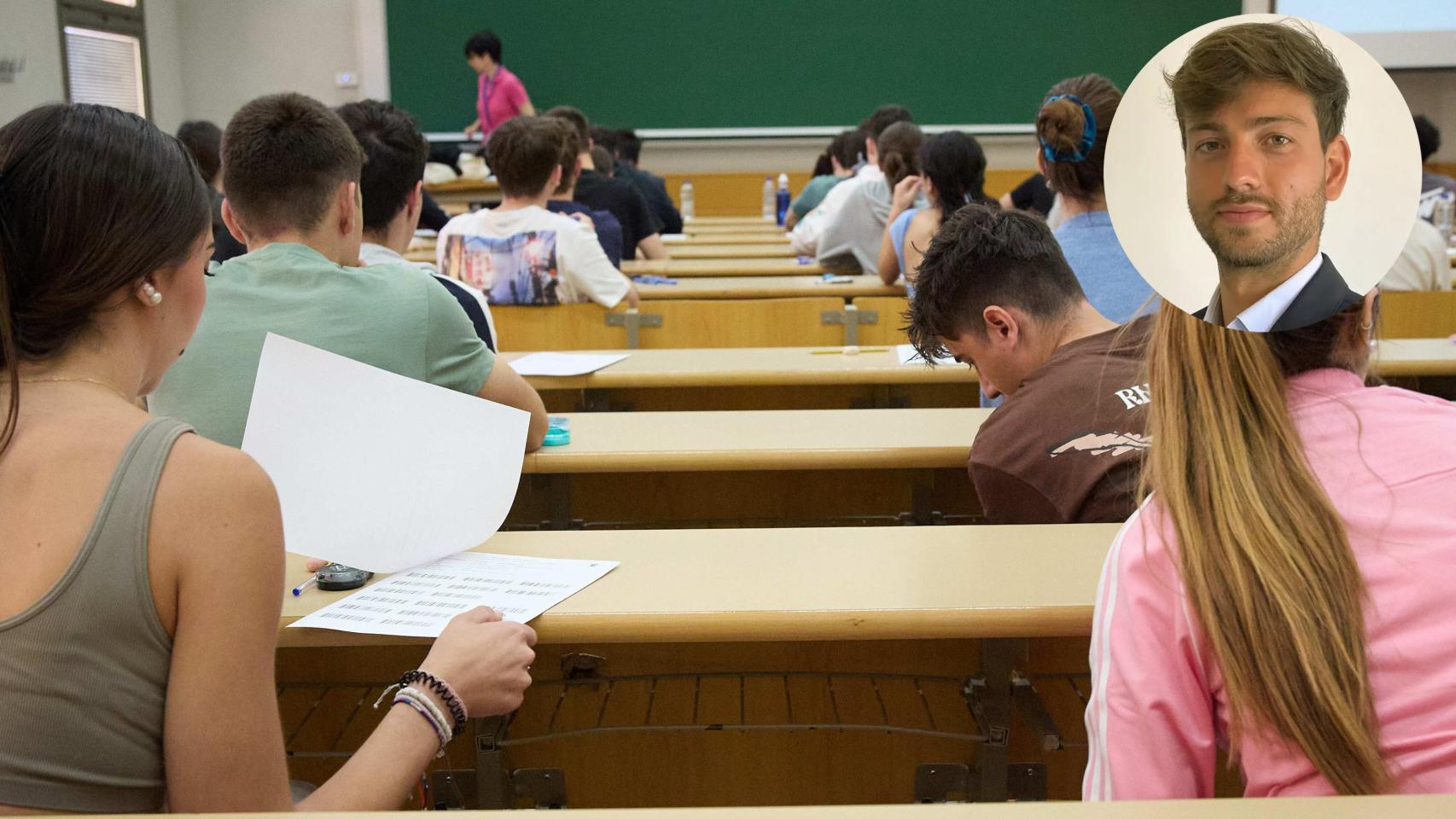 Montaje de Andrés Millán junto a alumnos universitarios.