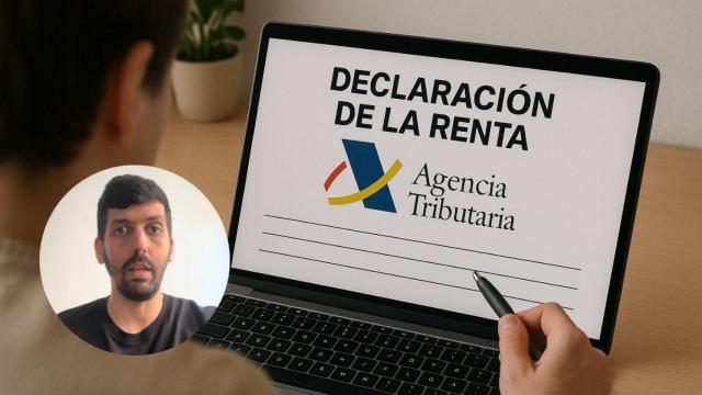 Montaje con una persona haciendo la declaración de la Renta y José Ramón López, asesor fiscal.