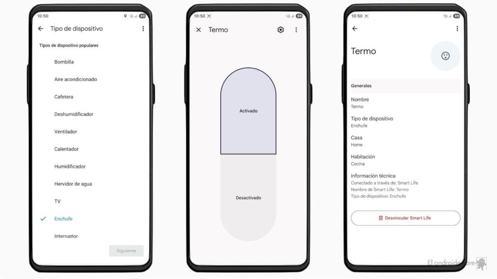 Settings of a device on Google Home