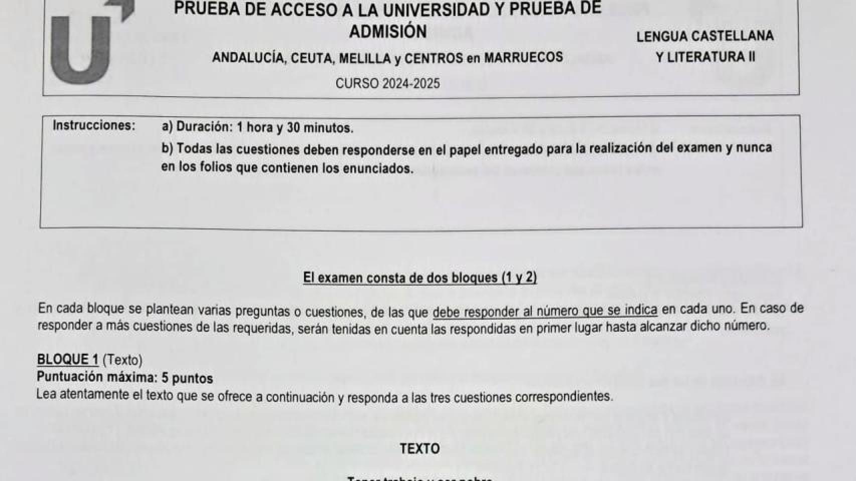 Este es el examen de lengua y literatura que ha caído en la selectividad de andalucía 2025
