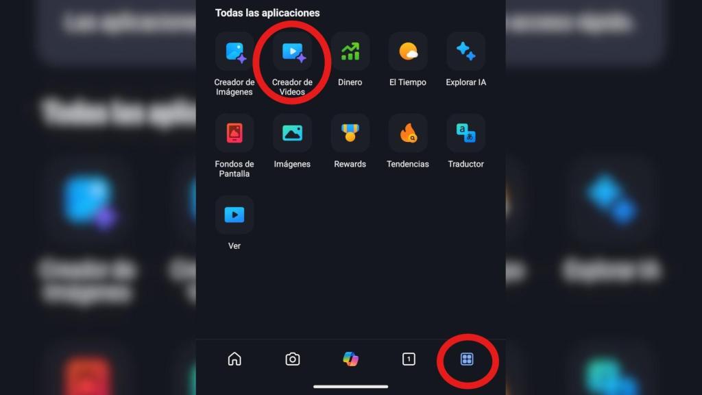 Creator of videos with AI in the bing app