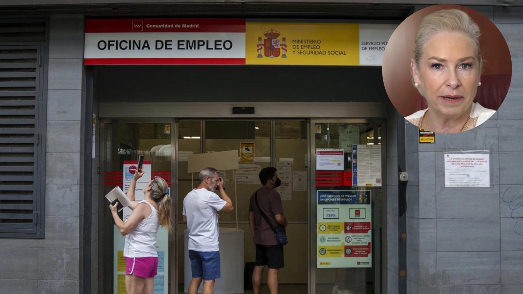 Montaje de María Pilar Dancausa con una oficina del SEPE.