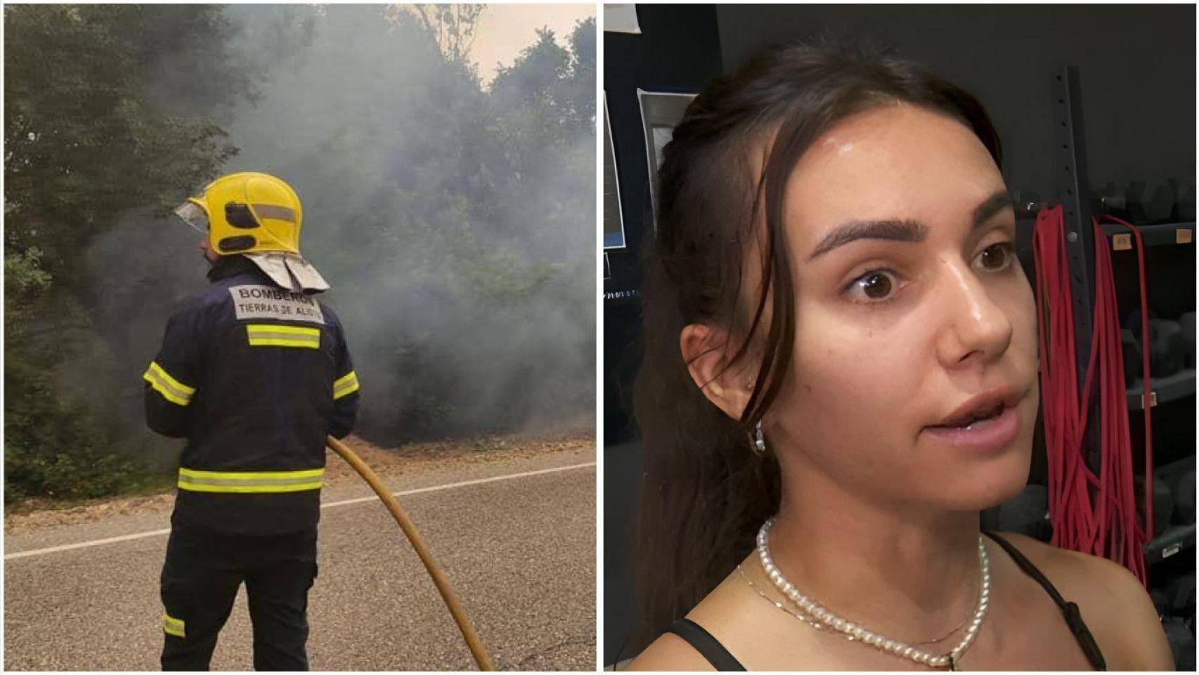 Montaje de Alba (derecha), candidata a bombera en el Ayuntamiento de Madrid.