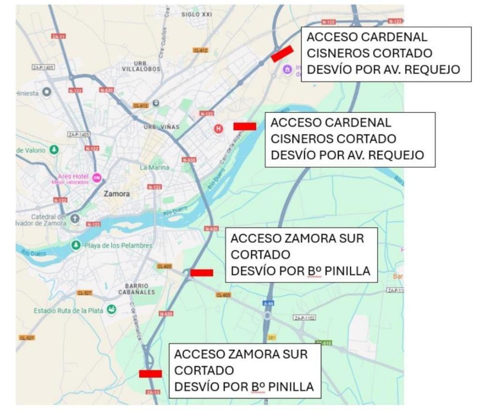 Mapa de los cortes al tráfico en la avenida Cardenal Cisneros