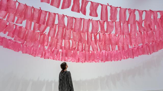 Maren Hassinger: 'Bolsas Rosas', 1998. Foto: Juan García
