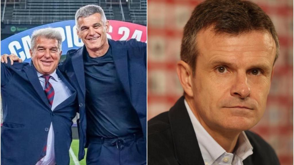 Enric Masip junto a Laporta en la imagen de la izquierda y Jon Uriarte en la derecha.