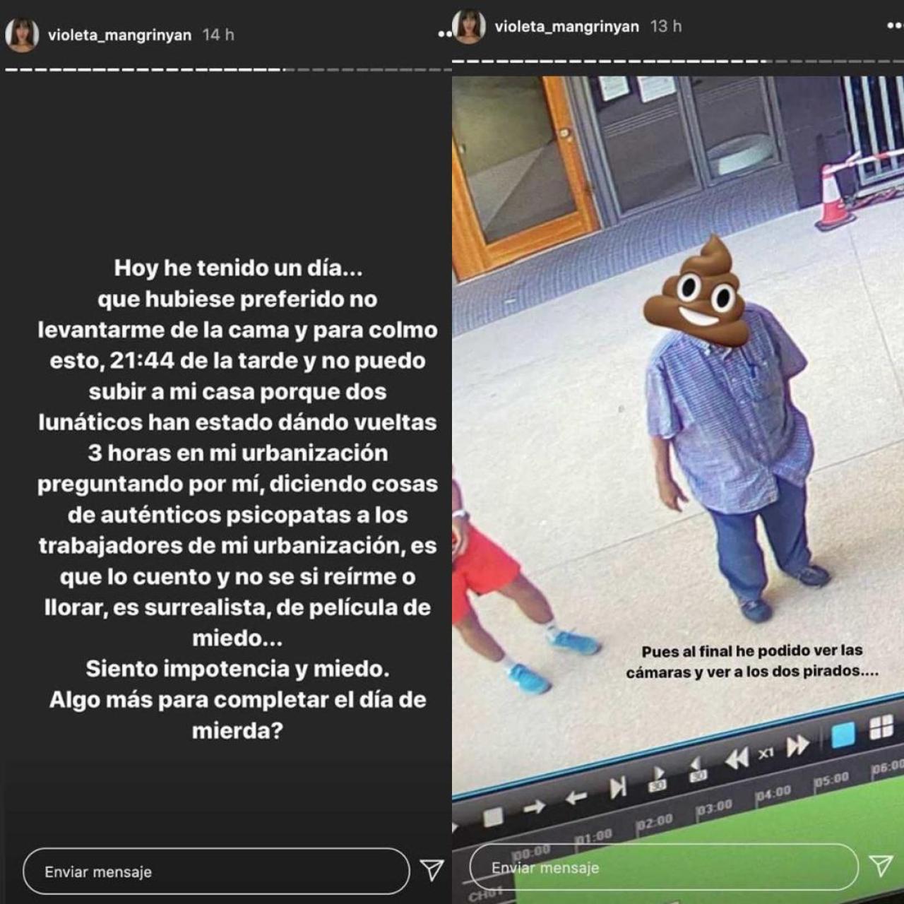 Historias de Instagram que subió violeta Mangriñán tras el episodio de acoso sufrido.