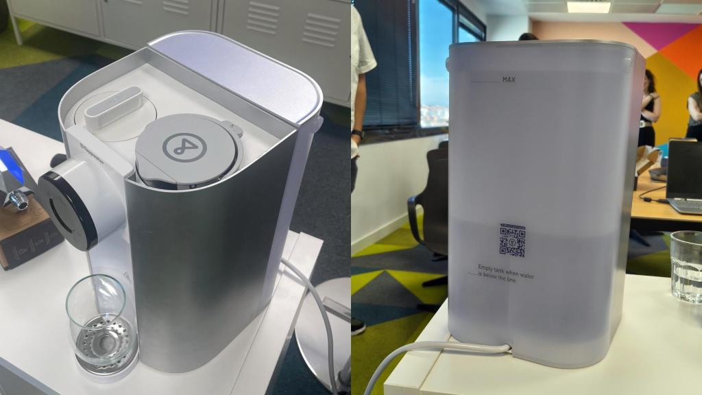Las ranuras del filtro y la jarra extraíble (izqda) y el depósito de agua (dcha) de Countertop RO SMR.