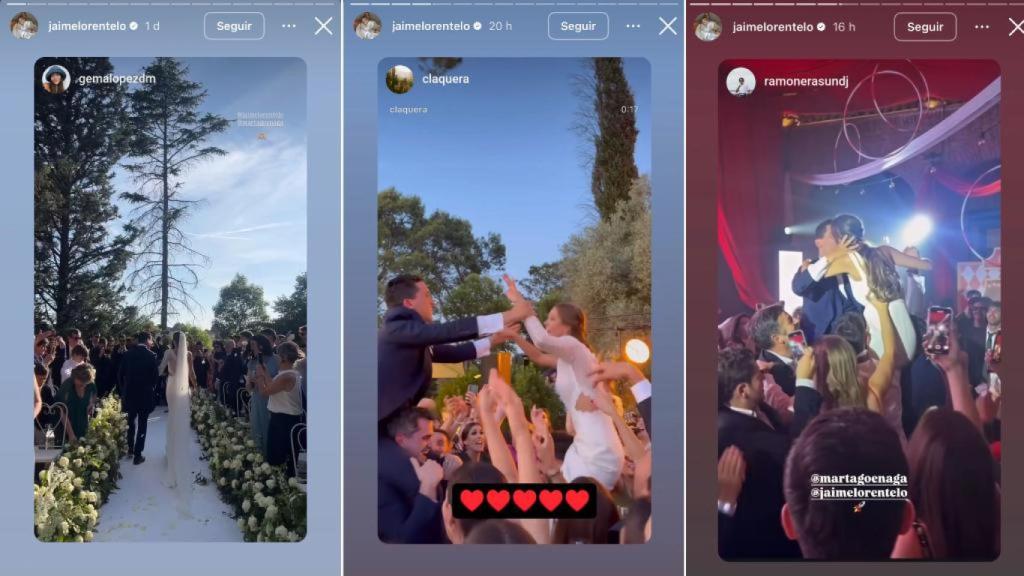 Momentos de la boda de Jaime Lorente y Marta Goenaga, compartido por el actor en sus 'historias'.