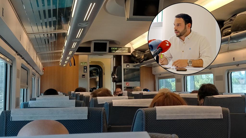 Montaje con Eloy Tomé y el interior de un tren AVE