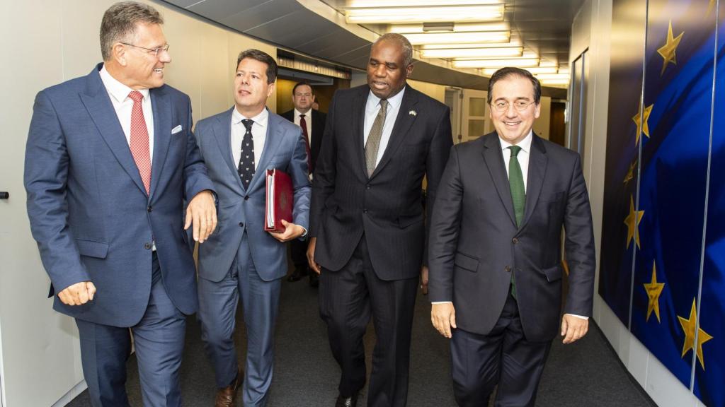 Maros Sefcovic, Fabián Picardo, David Lammy y José Manuel Albares, durante la última reunión sobre Gibraltar en septiembre de 2024