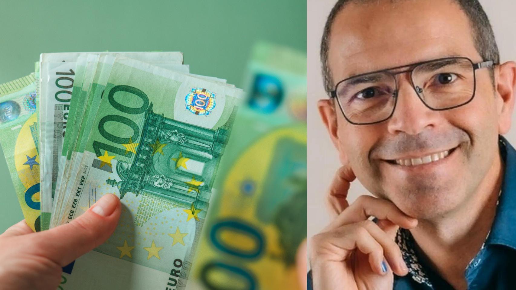 Billetes de cien euros y el experto en finanzas Ángel Tolsanas.