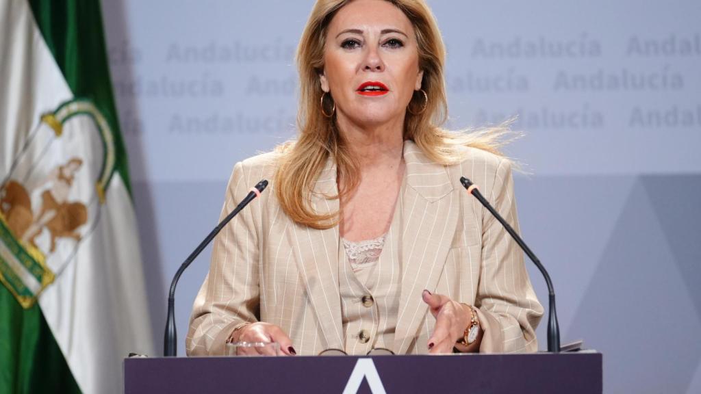 La consejera Carolina España, este miércoles en la rueda de prensa posterior al Consejo de Gobierno.