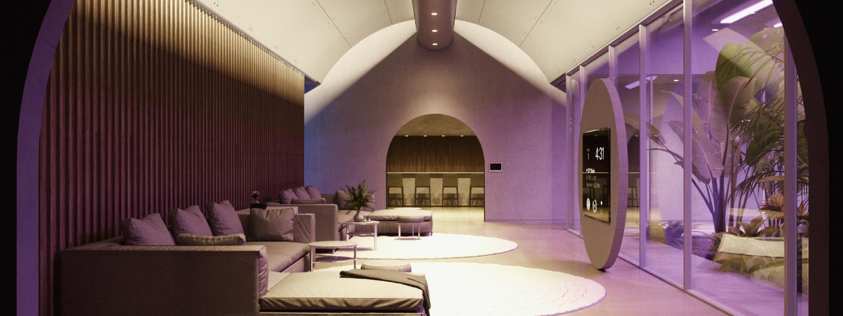 El salón y sala de cine del búnker DBX.