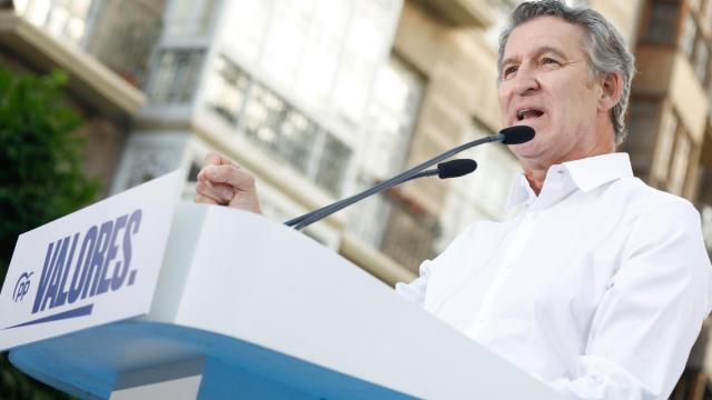 El presidente del PP, Alberto Núñez Feijóo, este miércoles en Murcia.
