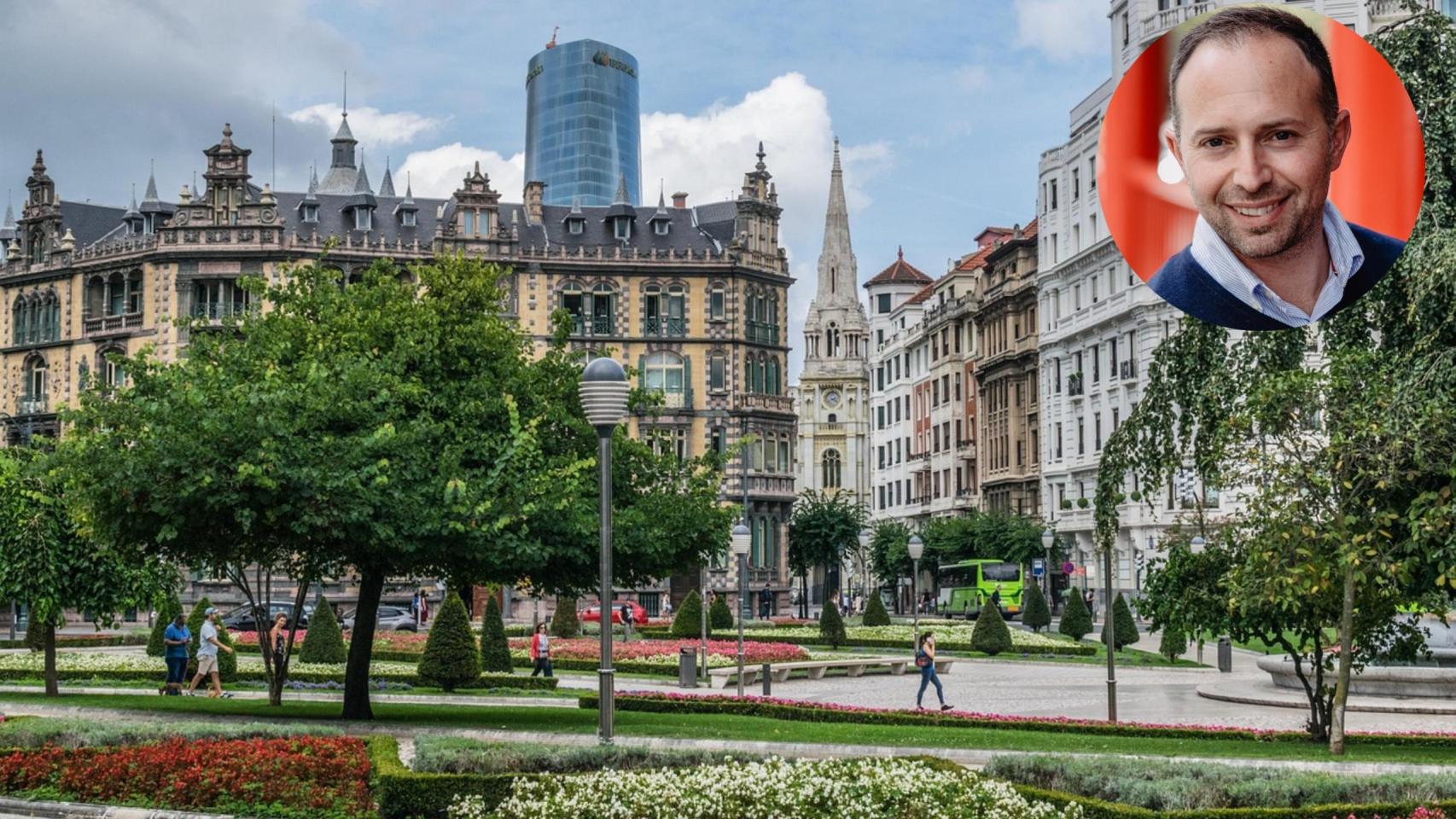 Joaquín García en un montaje con viviendas de Bilbao.