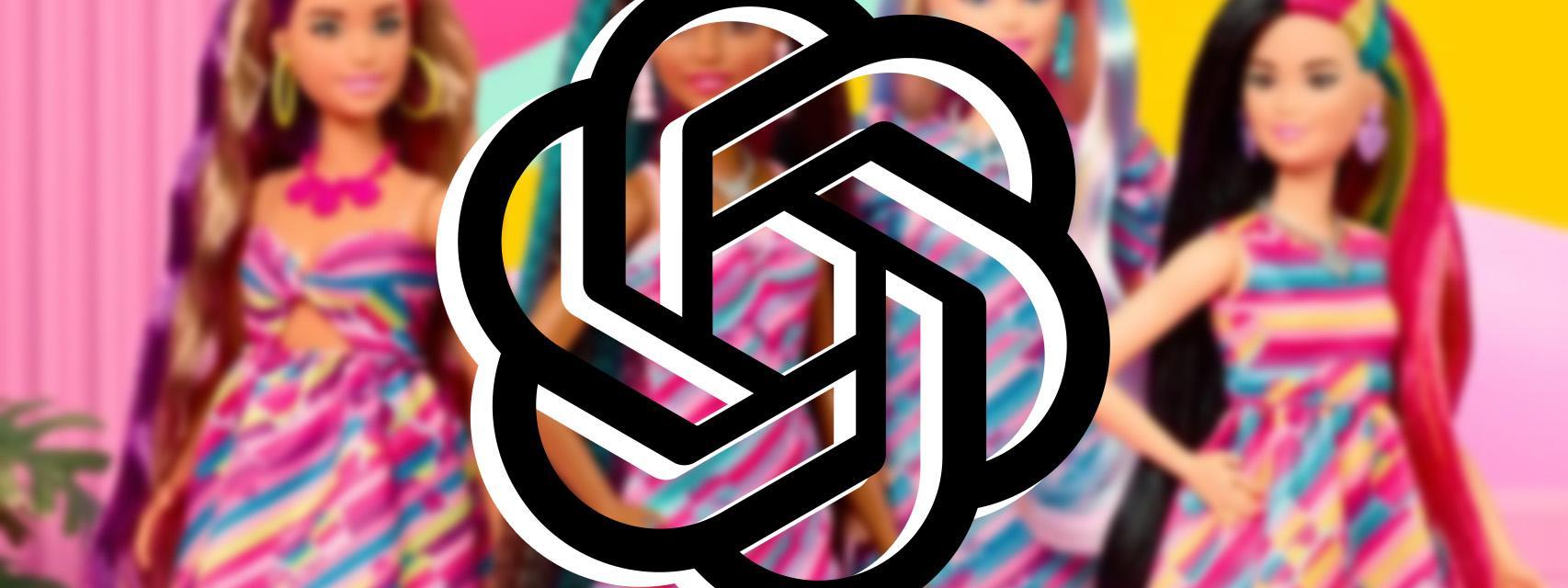 Fotomontaje con el logo de OpenAI y unas muñecas Barbie de Mattel.