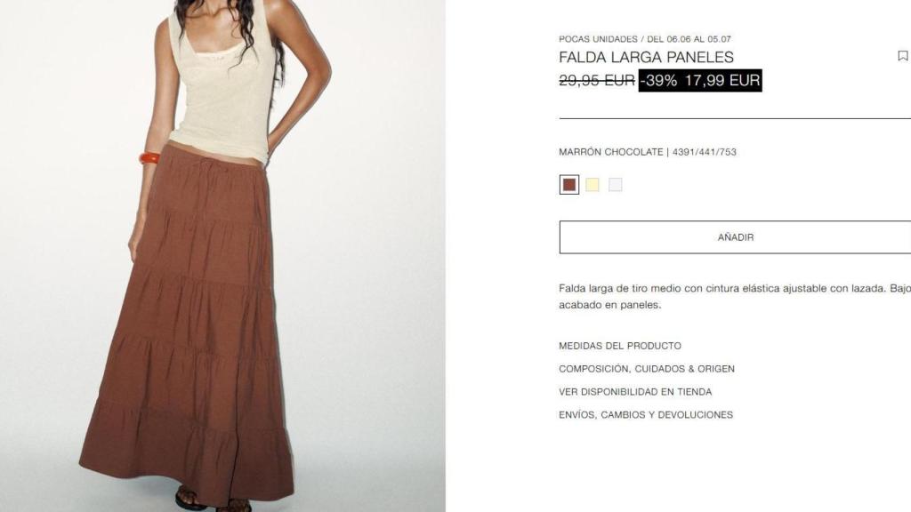 Falda larga paneles de Zara. Ref: 4391/441/753