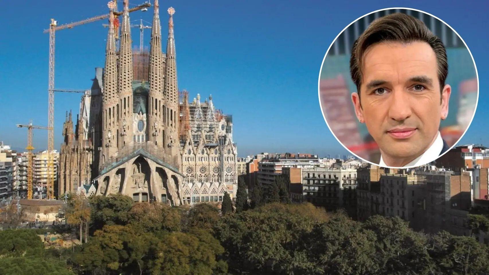 Miguel Lago y la ciudad de Barcelona en un fotomontaje.