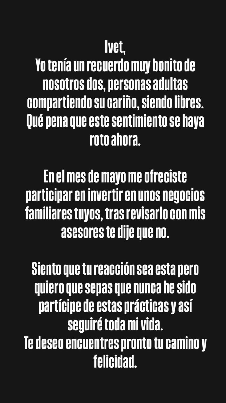 Alejandro Sanz en la 'historia' publicada el martes 17 de junio.