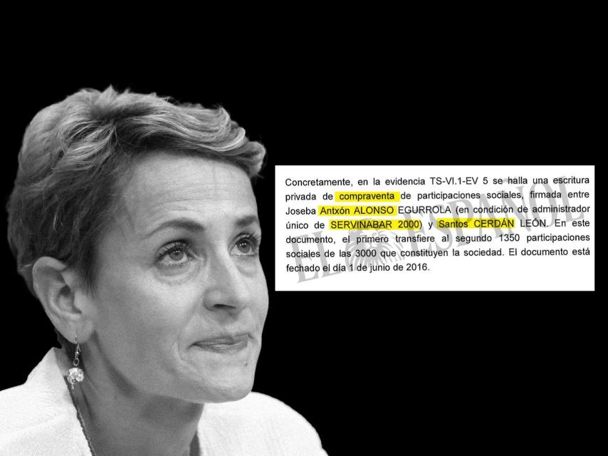 María Chivite durante la rueda de prensa que ofreció el pasado 12 de junio y el escrito de Cerdán y Servinabar.