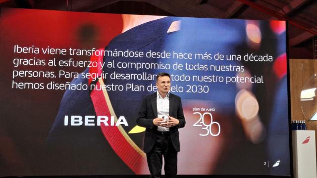 el presidente de Iberia, Marco Sansavini, durante la presentación del Plan de Vuelo 2030 de Iberia.