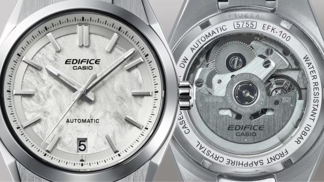La esfera del nuevo Casio Edifice EFK-100 y su trasera transparente.