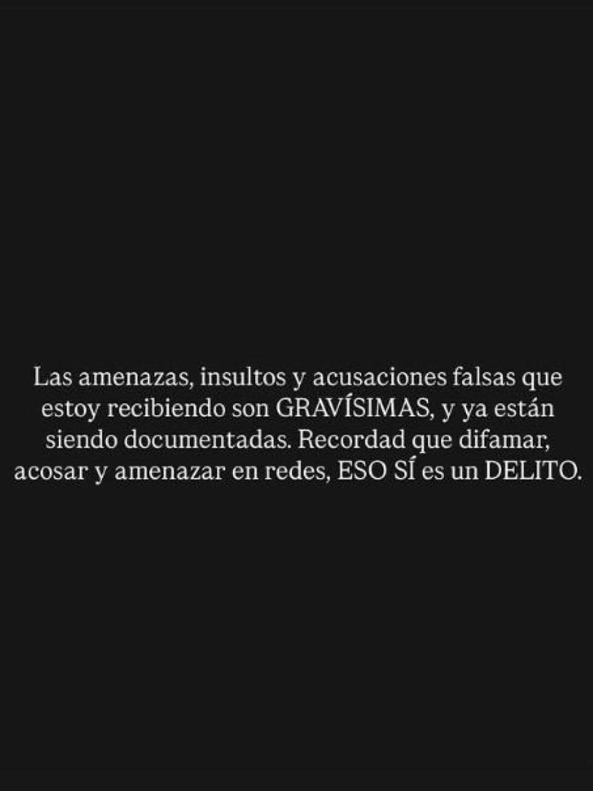 El mensaje de Fati Vázquez, denunciando amenazas.